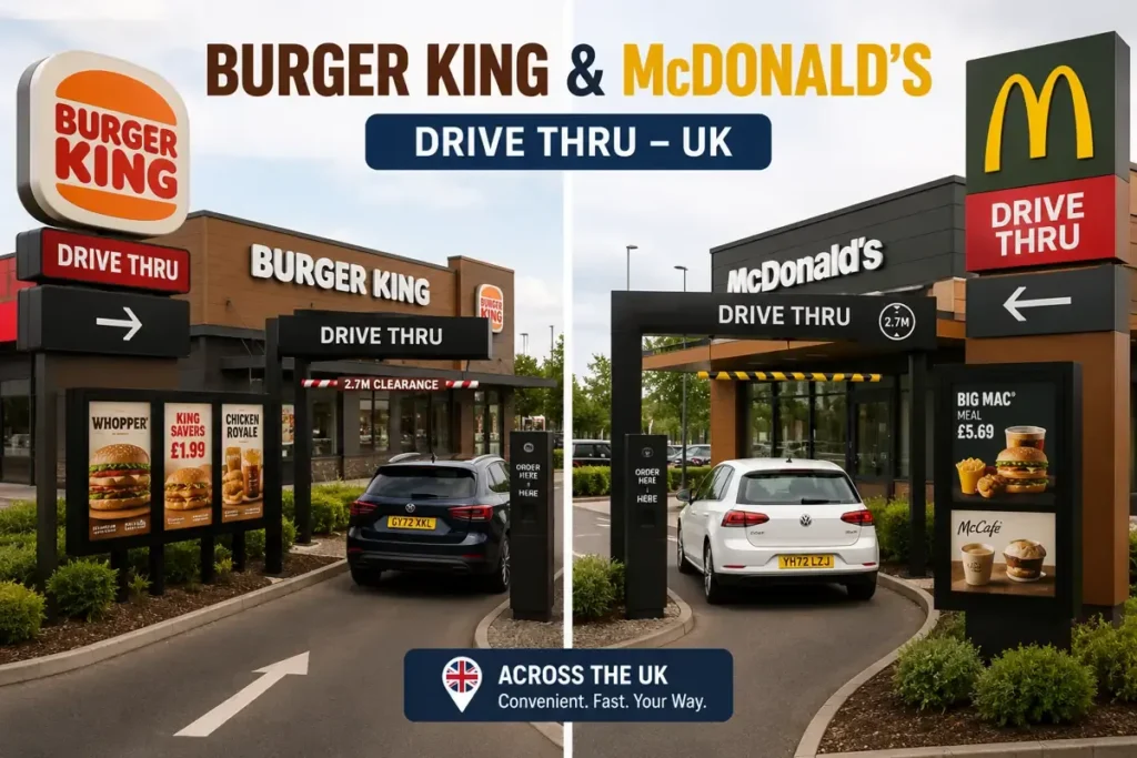 Burger King and McDonald's UK drive-thru signage