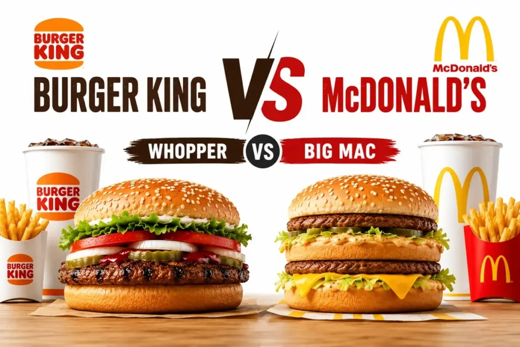 Burger King Whopper next to a McDonald's Big Mac for comparison