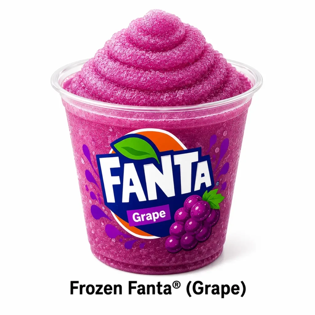 **Alt text:** Frozen Fanta Grape from Burger King Desserts Menu – purple grape-flavored frozen drink in a clear cup.