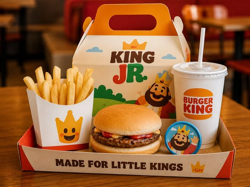 Burger King kids menu UK meal with burger, fries, and drink