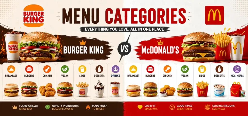 Burger King and McDonald's UK menu categories compared