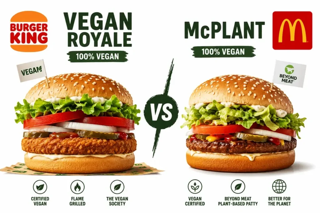Burger King Vegan Royale next to McDonald's McPlant burger