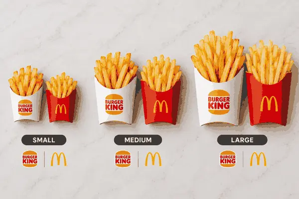 Burger King fries sizes compared UK