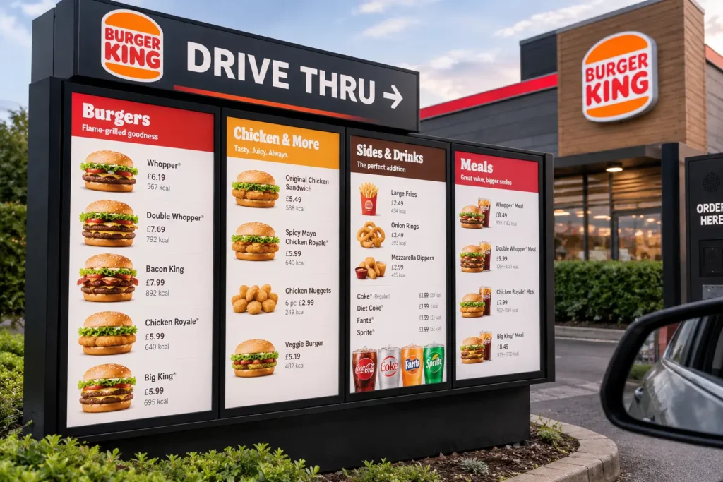 Burger King drive thru menu board UK
