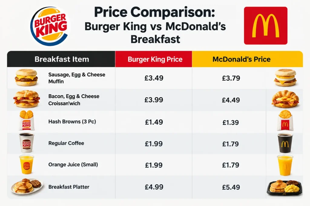 Burger King vs McDonald's breakfast price comparison