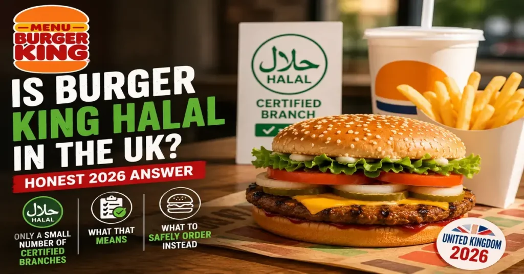 UK fast food restaurant exterior in the evening