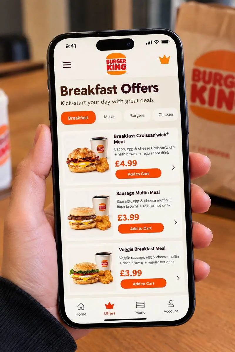 Burger King app breakfast offers screen