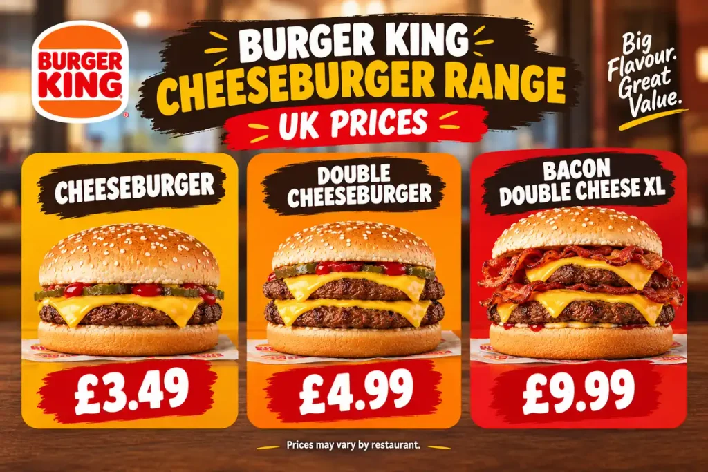 Burger King cheeseburger range prices UK