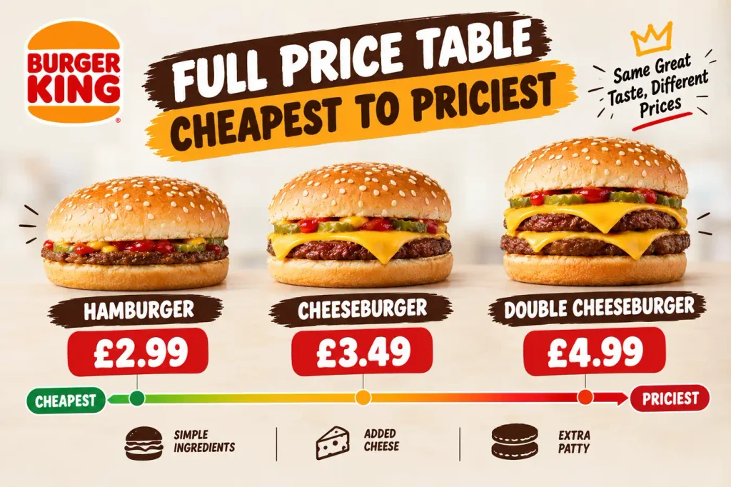 Burger King prices ranked cheapest to priciest