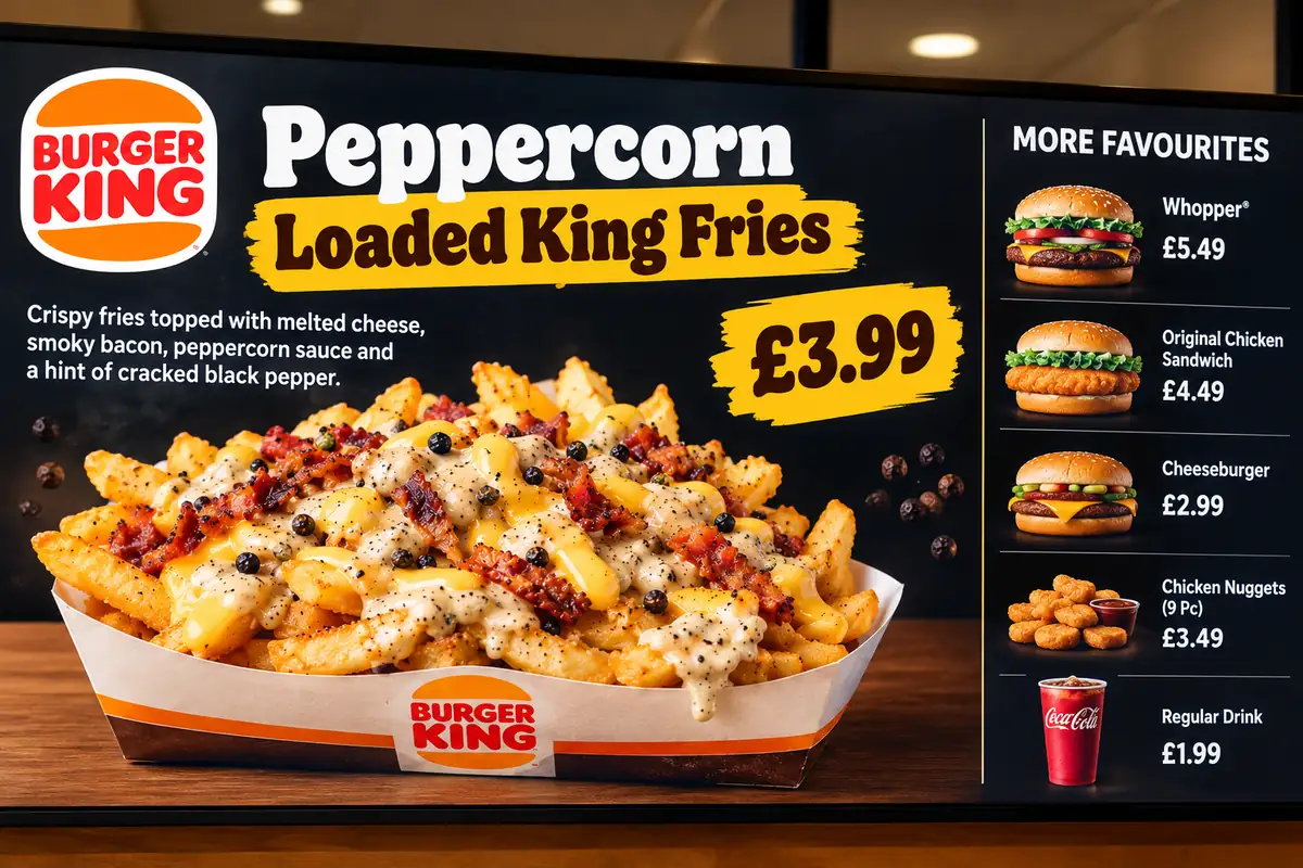 Burger King menu board Peppercorn Loaded Fries