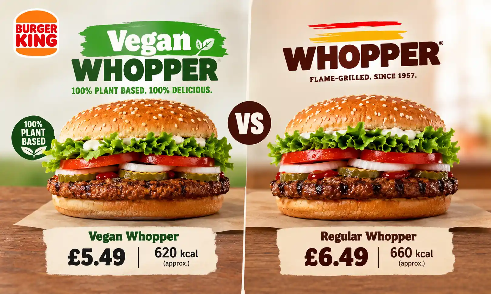 Vegan Whopper vs regular Whopper comparison